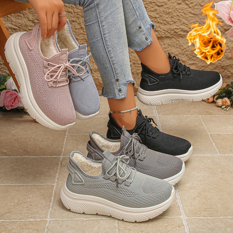 Knit Fabric Lace Up Sneakers - 2027 Dames Outdoor Wandelsneakers Ademend Gebreid