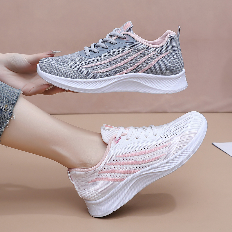 Knit Fabric Lace Up Sneakers - Dames herfst mesh casual sneakers, ademende